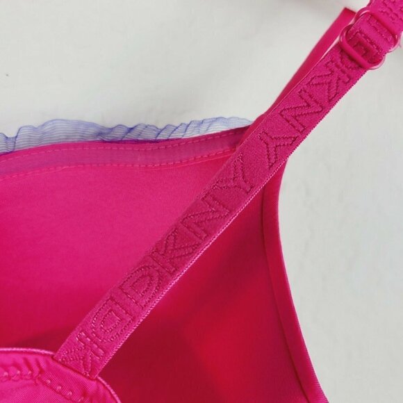 DKNY Push Up Bra Pink With Purple Ruffled Mesh Lace 36B NWT Padded Underwire - Picture 6 of 11
